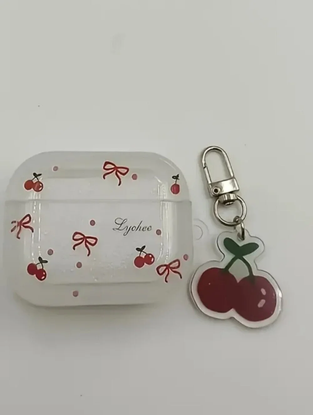 AIRPOD 3 White Cherry Print AirPods Case Cover with Keychain